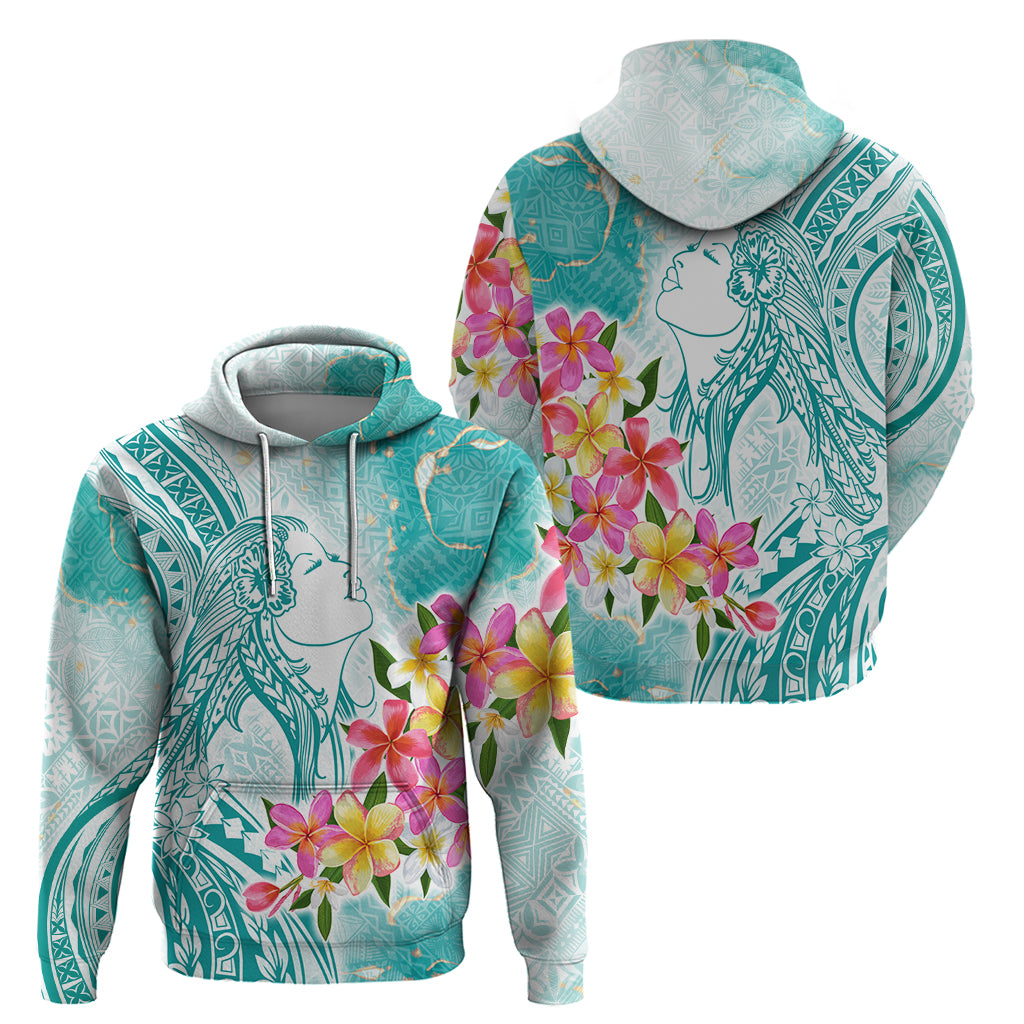 Polynesian Women's Day Wahine Zip Hoodie Plumeria Marble Glaze - Teal LT7 - Polynesian Pride