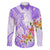 Polynesian Women's Day Wahine Family Matching Long Sleeve Bodycon Dress and Hawaiian Shirt Plumeria Marble Glaze - Purple LT7 Dad's Shirt - Long Sleeve Purple - Polynesian Pride