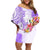 Polynesian Women's Day Wahine Family Matching Off Shoulder Short Dress and Hawaiian Shirt Plumeria Marble Glaze - Purple LT7 Mom's Dress Purple - Polynesian Pride