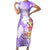 Polynesian Women's Day Wahine Family Matching Short Sleeve Bodycon Dress and Hawaiian Shirt Plumeria Marble Glaze - Purple LT7 Mom's Dress Purple - Polynesian Pride