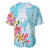 Polynesian Women's Day Wahine Baseball Jersey Plumeria Marble Glaze - Turquoise LT7 - Polynesian Pride