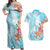 Polynesian Women's Day Wahine Couples Matching Off Shoulder Maxi Dress and Hawaiian Shirt Plumeria Marble Glaze - Turquoise LT7 Turquoise - Polynesian Pride