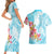 Polynesian Women's Day Wahine Couples Matching Short Sleeve Bodycon Dress and Hawaiian Shirt Plumeria Marble Glaze - Turquoise LT7 - Polynesian Pride