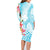 Polynesian Women's Day Wahine Family Matching Long Sleeve Bodycon Dress and Hawaiian Shirt Plumeria Marble Glaze - Turquoise LT7 - Polynesian Pride