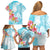 Polynesian Women's Day Wahine Family Matching Off Shoulder Short Dress and Hawaiian Shirt Plumeria Marble Glaze - Turquoise LT7 - Polynesian Pride