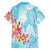 Polynesian Women's Day Wahine Family Matching Off Shoulder Short Dress and Hawaiian Shirt Plumeria Marble Glaze - Turquoise LT7 - Polynesian Pride