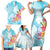 Polynesian Women's Day Wahine Family Matching Short Sleeve Bodycon Dress and Hawaiian Shirt Plumeria Marble Glaze - Turquoise LT7 - Polynesian Pride