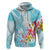 Polynesian Women's Day Wahine Hoodie Plumeria Marble Glaze - Turquoise LT7 Zip Hoodie Turquoise - Polynesian Pride