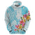 Polynesian Women's Day Wahine Hoodie Plumeria Marble Glaze - Turquoise LT7 - Polynesian Pride