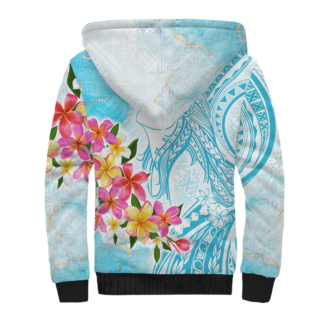 Polynesian Women's Day Wahine Sherpa Hoodie Plumeria Marble Glaze - Turquoise LT7 - Polynesian Pride