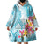 Polynesian Women's Day Wahine Wearable Blanket Hoodie Plumeria Marble Glaze - Turquoise LT7 - Polynesian Pride