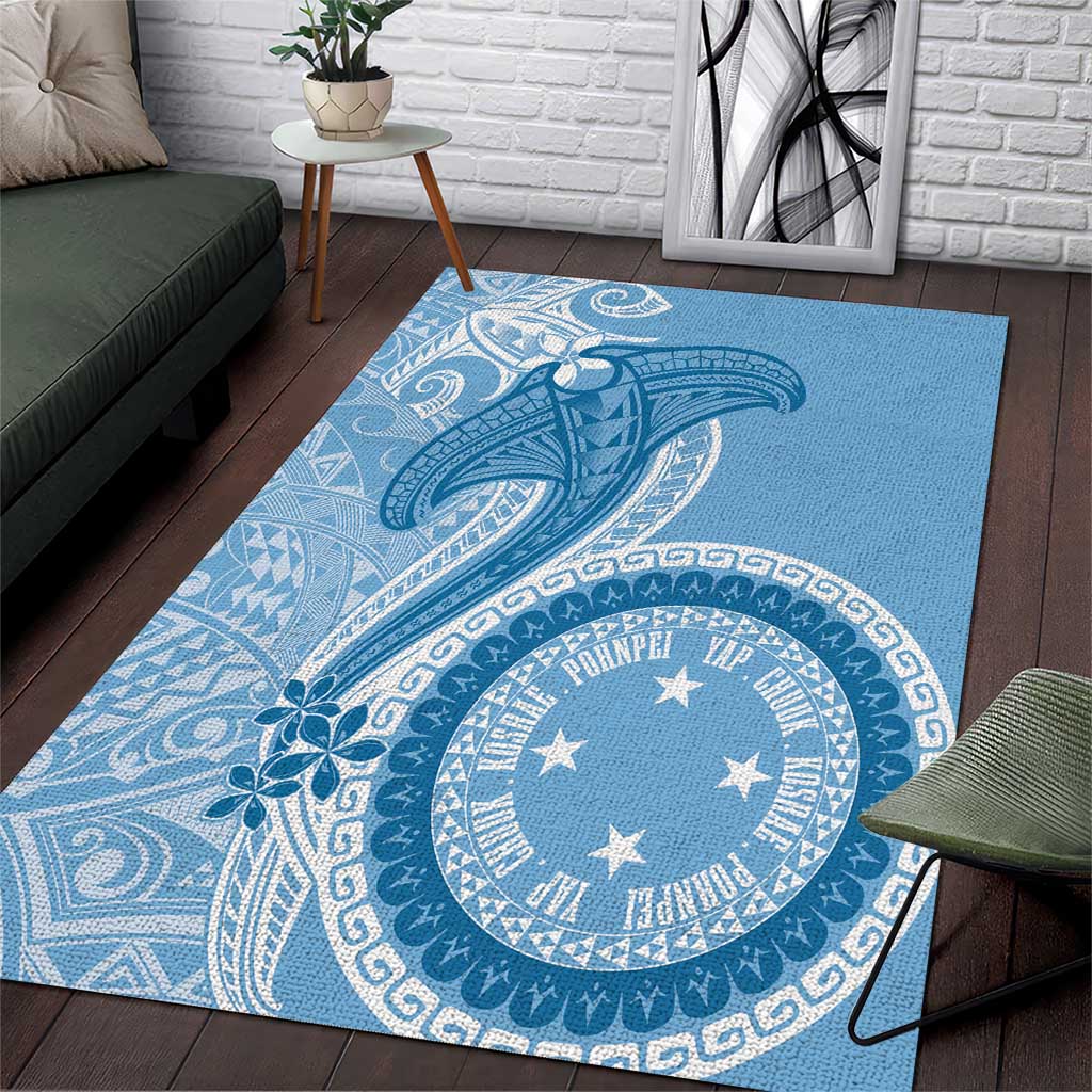 Micronesia FSM Area Rug Shark and Manta Classic Style LT7 Turquoise - Polynesian Pride