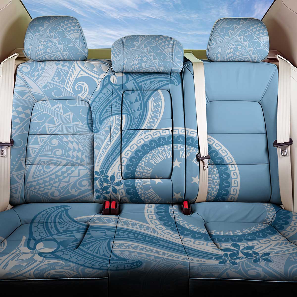 Micronesia FSM Back Car Seat Cover Shark and Manta Classic Style LT7 One Size Turquoise - Polynesian Pride