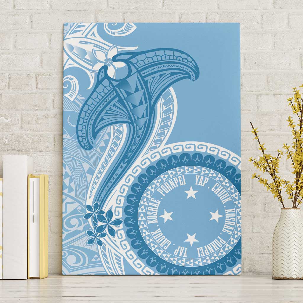 Micronesia FSM Canvas Wall Art Shark and Manta Classic Style LT7 Without Frame Turquoise - Polynesian Pride