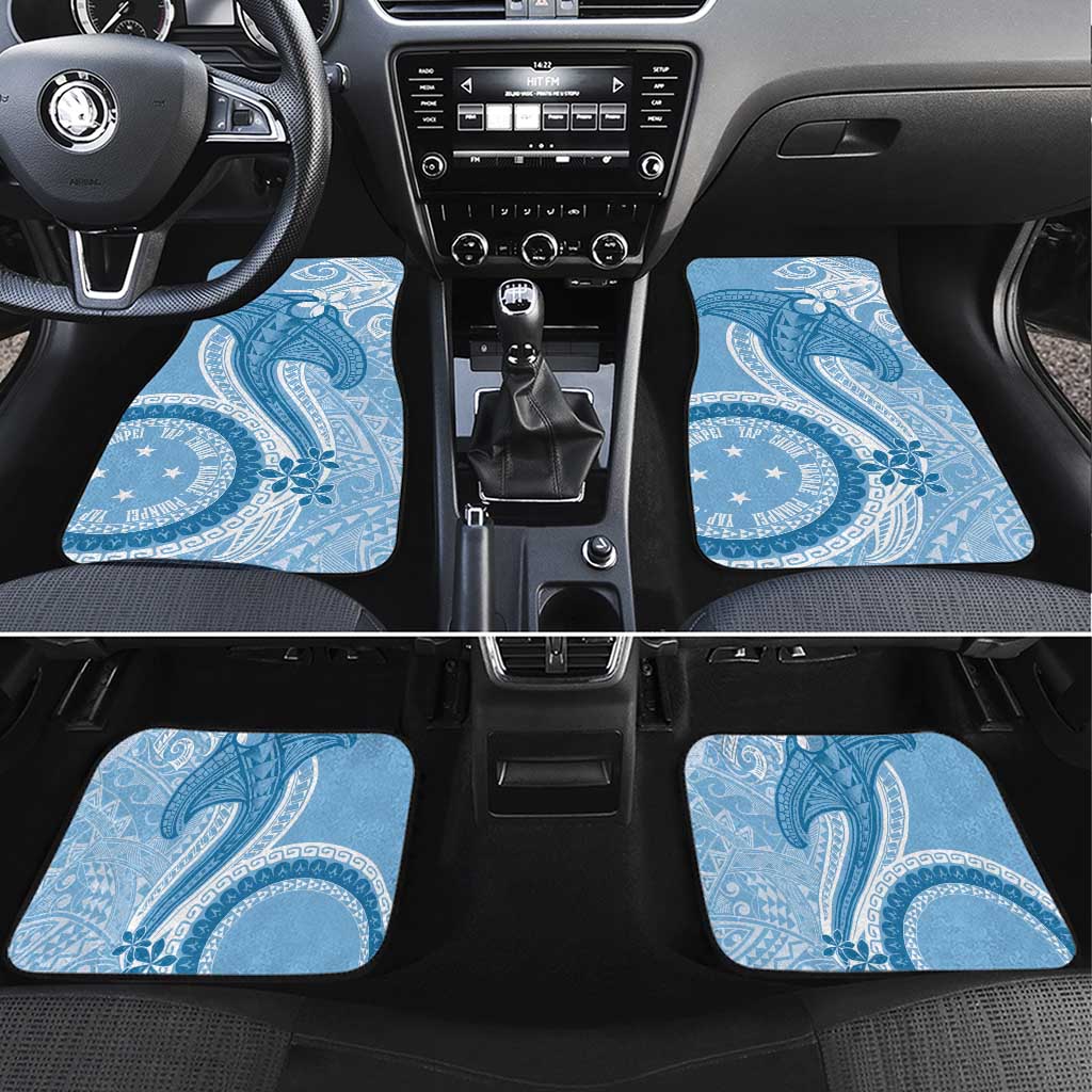 Micronesia FSM Car Mats Shark and Manta Classic Style LT7 Set 4pcs Turquoise - Polynesian Pride