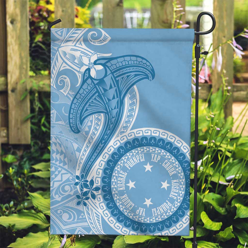 Micronesia FSM Garden Flag Shark and Manta Classic Style LT7 Garden Flag Turquoise - Polynesian Pride