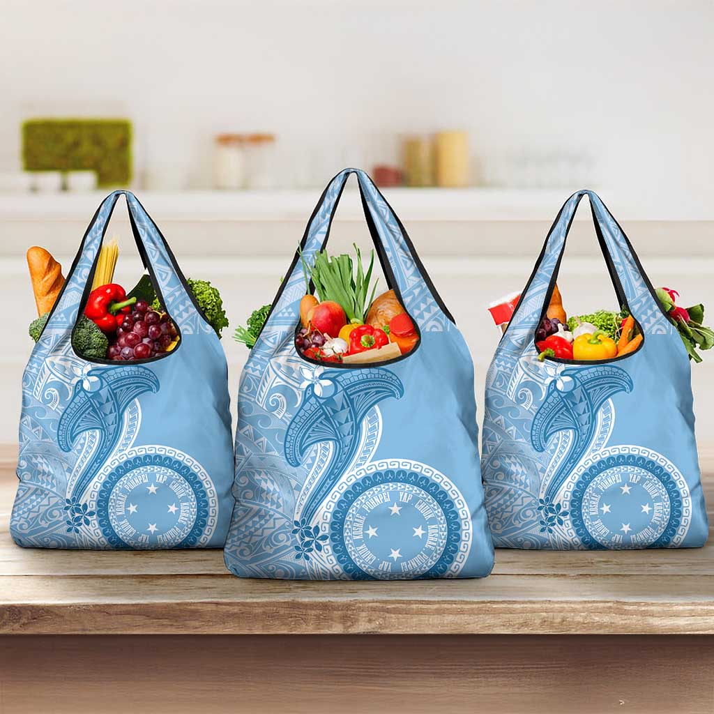 Micronesia FSM Grocery Bag Shark and Manta Classic Style LT7 3-pack One Size Turquoise - Polynesian Pride