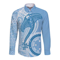 Micronesia FSM Long Sleeve Button Shirt Shark and Manta Classic Style LT7 Unisex Turquoise - Polynesian Pride