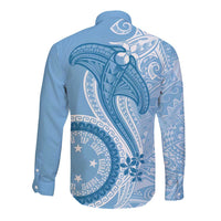 Micronesia FSM Long Sleeve Button Shirt Shark and Manta Classic Style LT7 - Polynesian Pride