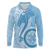 Micronesia FSM Long Sleeve Polo Shirt Shark and Manta Classic Style LT7 Turquoise - Polynesian Pride
