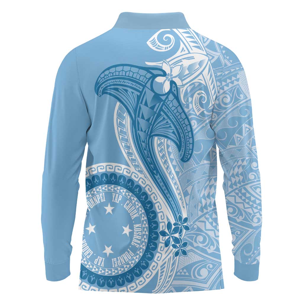 Micronesia FSM Long Sleeve Polo Shirt Shark and Manta Classic Style LT7 - Polynesian Pride