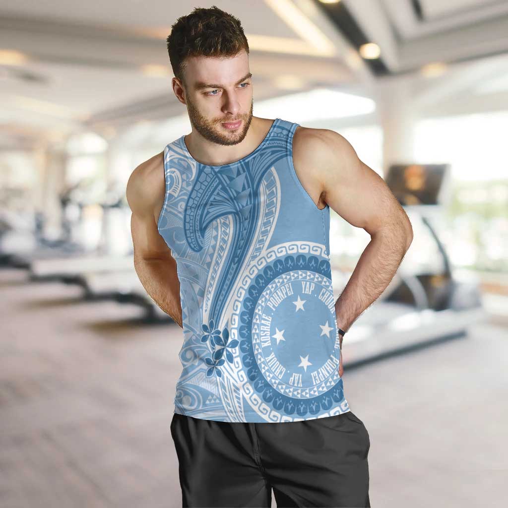 Micronesia FSM Men Tank Top Shark and Manta Classic Style LT7 Turquoise - Polynesian Pride