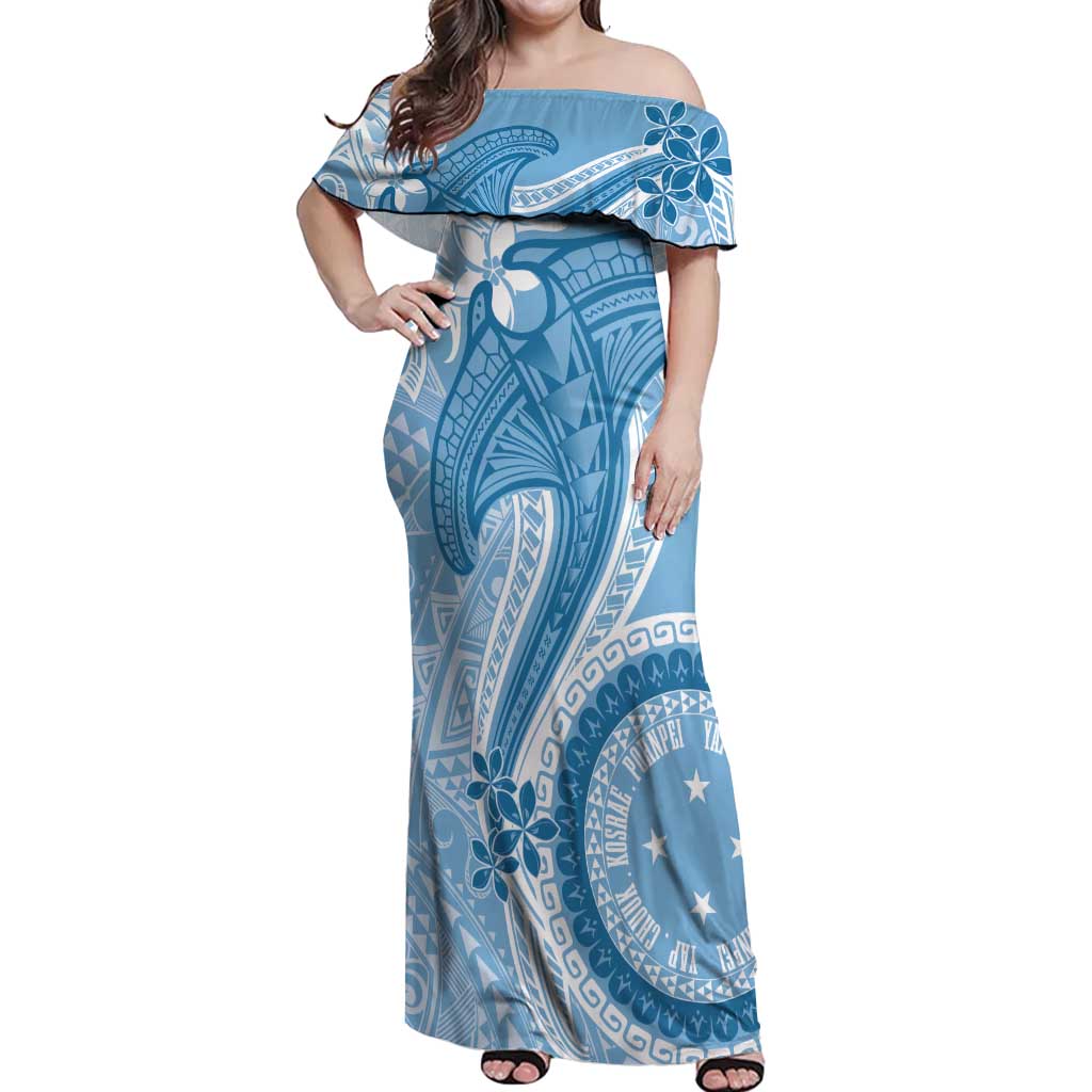 Micronesia FSM Off Shoulder Maxi Dress Shark and Manta Classic Style LT7 Women Turquoise - Polynesian Pride