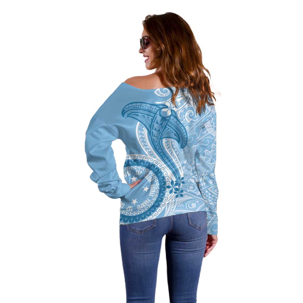 Micronesia FSM Off Shoulder Sweater Shark and Manta Classic Style LT7 - Polynesian Pride