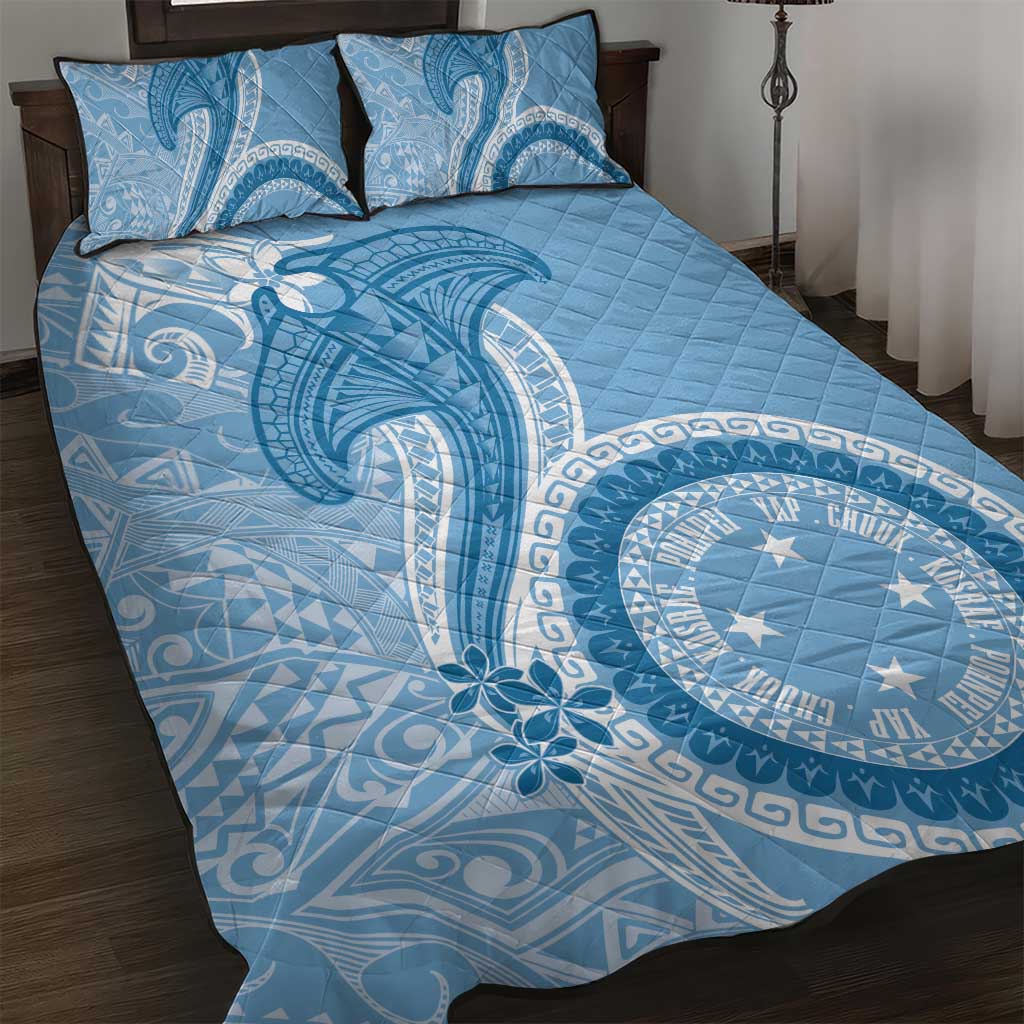 Micronesia FSM Quilt Bed Set Shark and Manta Classic Style LT7 Turquoise - Polynesian Pride