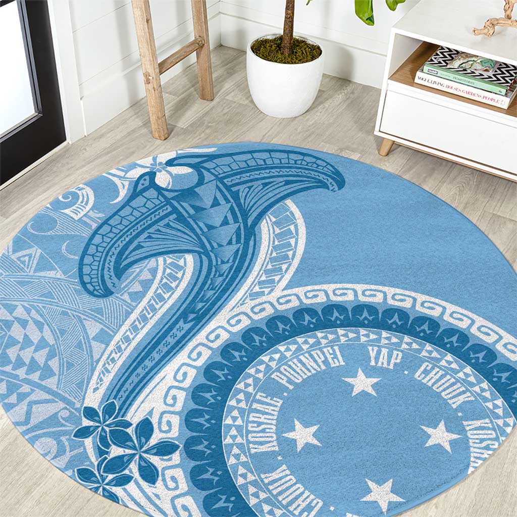 Micronesia FSM Round Carpet Shark and Manta Classic Style LT7 Turquoise - Polynesian Pride