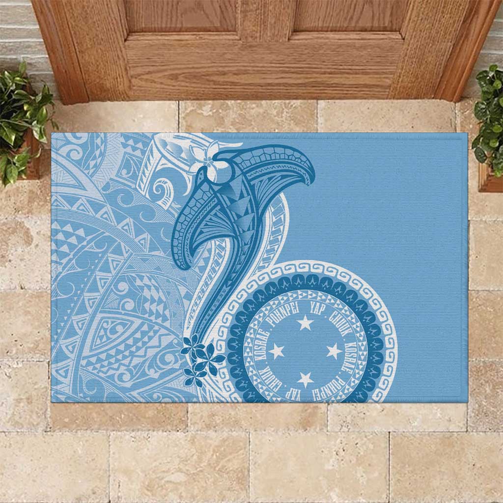 Micronesia FSM Rubber Doormat Shark and Manta Classic Style LT7 Turquoise - Polynesian Pride