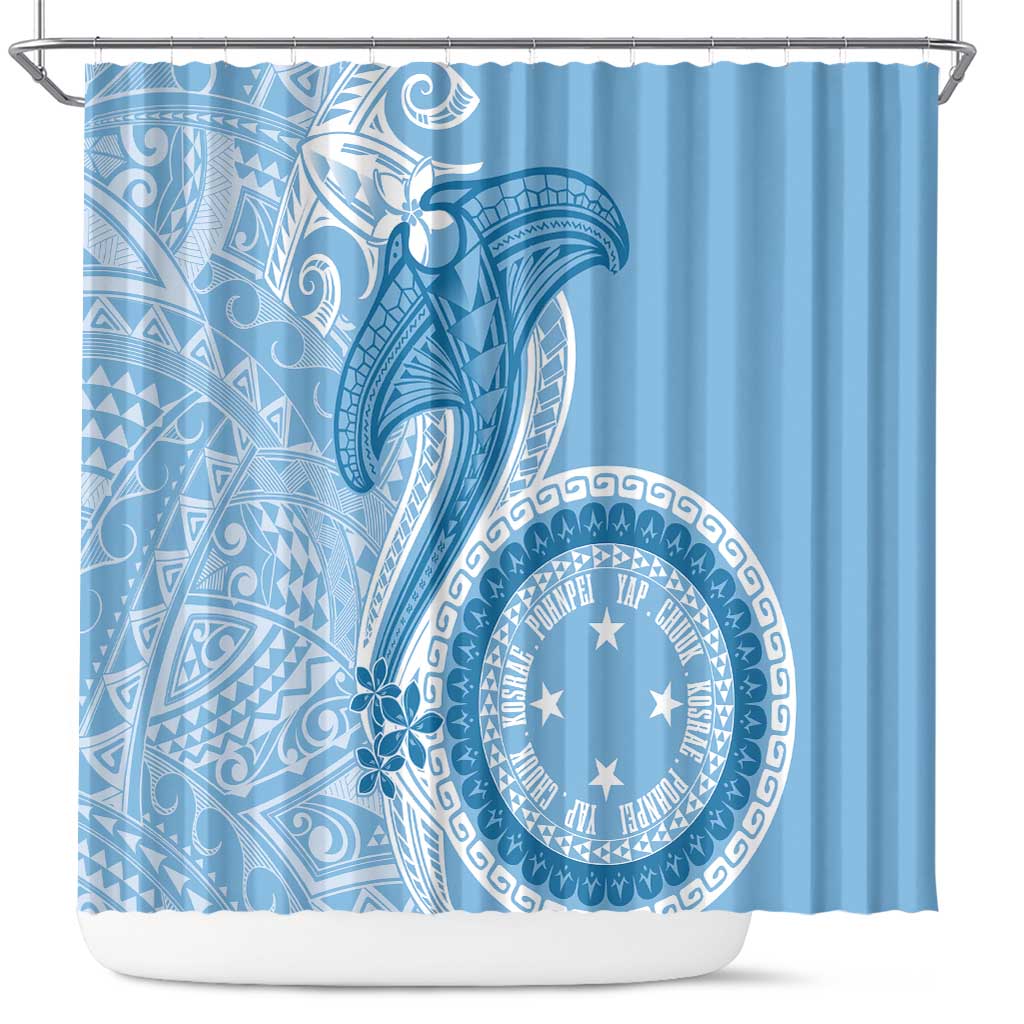 Micronesia FSM Shower Curtain Shark and Manta Classic Style LT7 Turquoise - Polynesian Pride