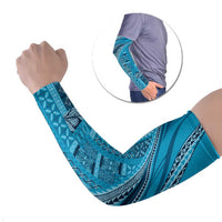 Pasifika Women's Day - Samoa Siapo Malu Tattoo Inspired Arm Sleeves Turquoise LT7 Set of 2 Turquoise - Polynesian Pride