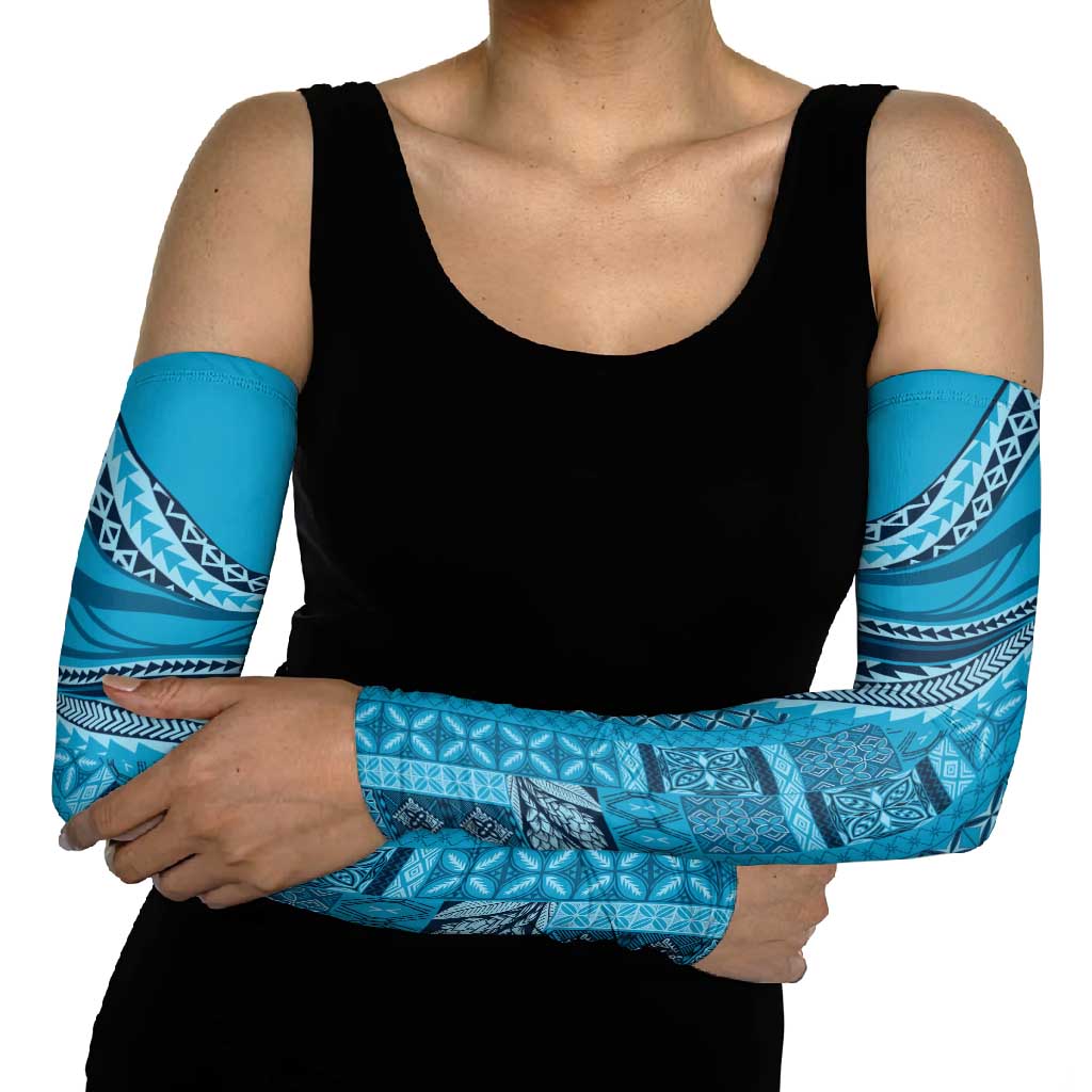 Pasifika Women's Day - Samoa Siapo Malu Tattoo Inspired Arm Sleeves Turquoise LT7 - Polynesian Pride