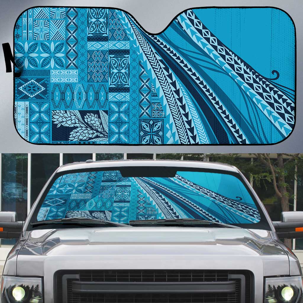 Pasifika Women's Day - Samoa Siapo Malu Tattoo Inspired Auto Sun Shade Turquoise LT7 Turquoise - Polynesian Pride