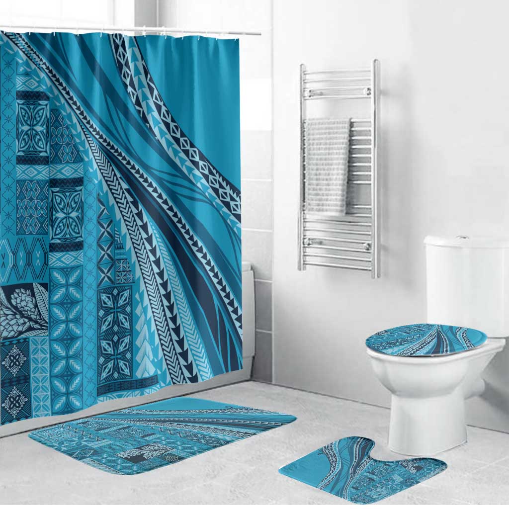 Pasifika Women's Day - Samoa Siapo Malu Tattoo Inspired Bathroom Set Turquoise LT7 Bathroom Set (4 pcs) Turquoise - Polynesian Pride