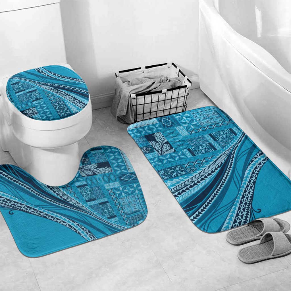 Pasifika Women's Day - Samoa Siapo Malu Tattoo Inspired Bathroom Set Turquoise LT7 Mat Set Only (3 pcs) One Size Turquoise - Polynesian Pride