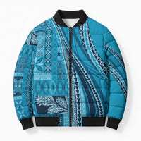 Pasifika Women's Day - Samoa Siapo Malu Tattoo Inspired Bomber Puffer Jacket Turquoise LT7 Unisex Turquoise - Polynesian Pride