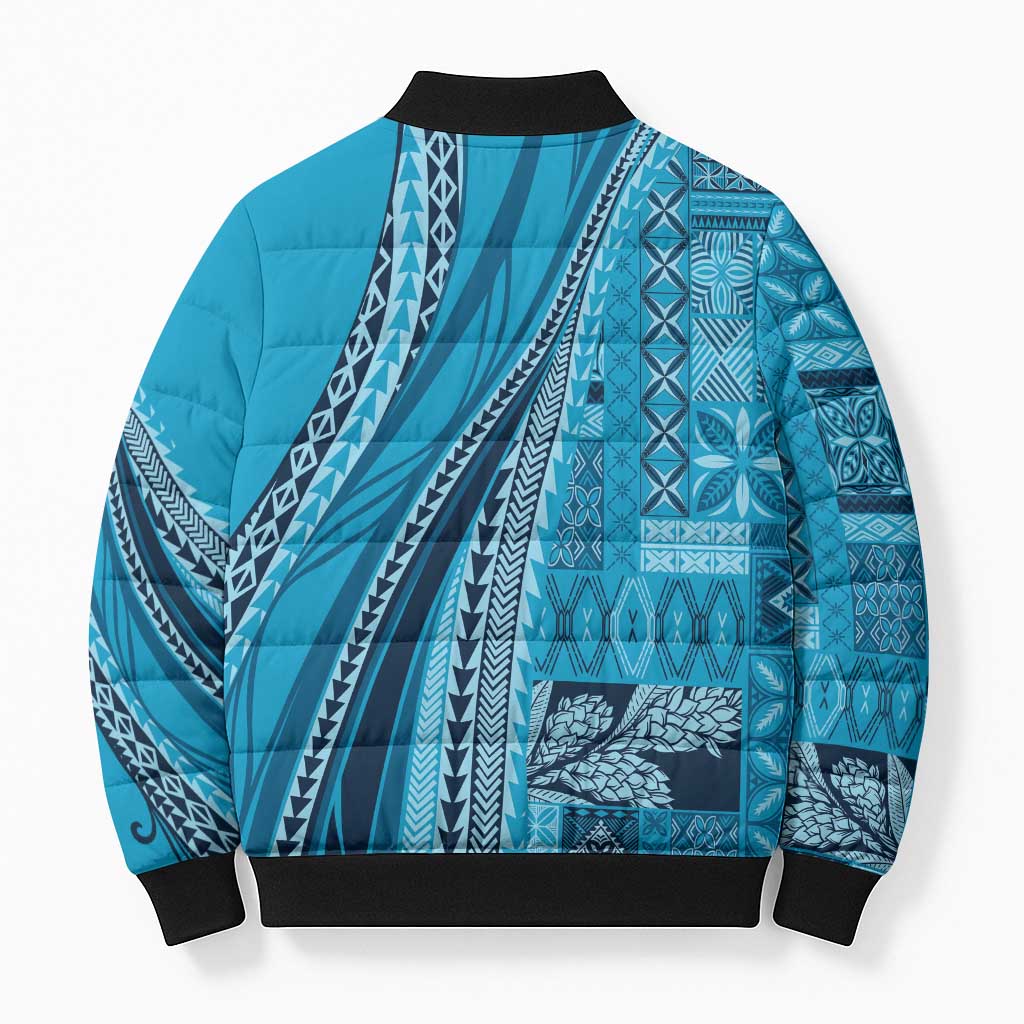 Pasifika Women's Day - Samoa Siapo Malu Tattoo Inspired Bomber Puffer Jacket Turquoise LT7 - Polynesian Pride