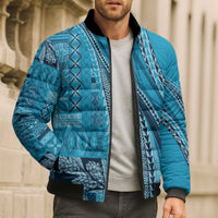 Pasifika Women's Day - Samoa Siapo Malu Tattoo Inspired Bomber Puffer Jacket Turquoise LT7 - Polynesian Pride