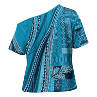Pasifika Women's Day - Samoa Siapo Malu Tattoo Inspired Cross Shoulder Shirt Turquoise LT7 - Polynesian Pride