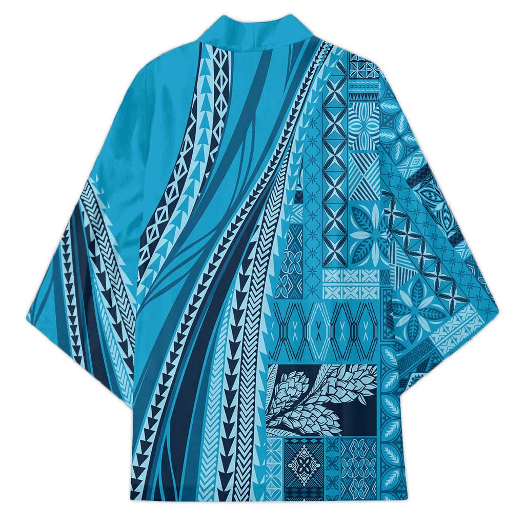 Pasifika Women's Day - Samoa Siapo Malu Tattoo Inspired Kimono Turquoise LT7 - Polynesian Pride