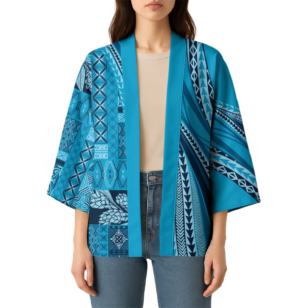 Pasifika Women's Day - Samoa Siapo Malu Tattoo Inspired Kimono Turquoise LT7 - Polynesian Pride