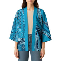 Pasifika Women's Day - Samoa Siapo Malu Tattoo Inspired Kimono Turquoise LT7 - Polynesian Pride
