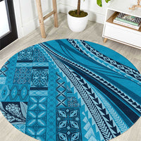 Pasifika Women's Day - Samoa Siapo Malu Tattoo Inspired Round Carpet Turquoise LT7 Turquoise - Polynesian Pride