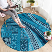 Pasifika Women's Day - Samoa Siapo Malu Tattoo Inspired Round Carpet Turquoise LT7 - Polynesian Pride