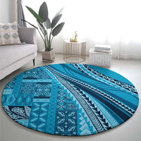 Pasifika Women's Day - Samoa Siapo Malu Tattoo Inspired Round Carpet Turquoise LT7 - Polynesian Pride