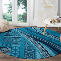 Pasifika Women's Day - Samoa Siapo Malu Tattoo Inspired Round Carpet Turquoise LT7 - Polynesian Pride