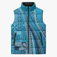 Pasifika Women's Day - Samoa Siapo Malu Tattoo Inspired Sleeveless Puffer Jacket Turquoise LT7 Unisex Turquoise - Polynesian Pride
