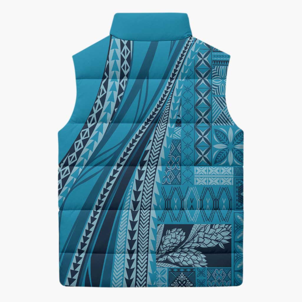 Pasifika Women's Day - Samoa Siapo Malu Tattoo Inspired Sleeveless Puffer Jacket Turquoise LT7 - Polynesian Pride